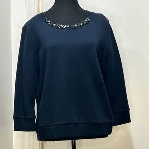 Navy Crewneck Sweatshirt w/Black Jeweled collar